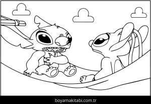 Stitch ve Angel boyama sayfası – el becerilerini geliştirir, boyama çalışması