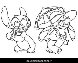 Stitch ve Angel boyama sayfası – eğlenceli etkinlik, el becerilerini geliştirir