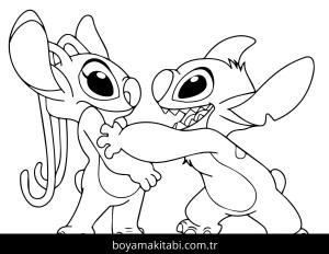 Stitch ve Angel boyama sayfası – sanatsal çalışma, çocuklar için