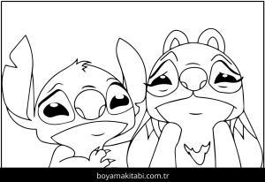Stitch ve Angel boyama sayfası – çizgi film temalı, basit çizim