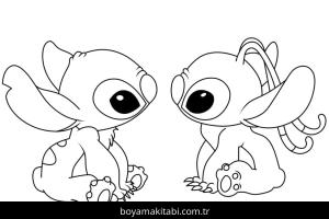Stitch ve Angel boyama sayfası – keyifli zaman, renkli çizimler
