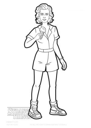 Stranger Things boyama sayfası,  coloring page, Eleven Eating Ice Cream, 