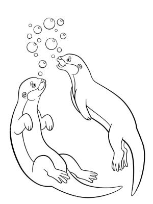 Su Samuru boyama sayfası, Otters coloring page, Su samuru çifti, 