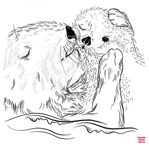 Su Samuru boyama sayfası, Otters coloring page, , otters sea otter licks her baby 