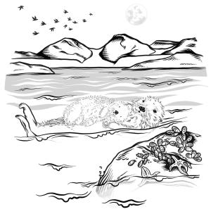 Su Samuru boyama sayfası, Otters coloring page, , otters sea otter with baby on her belly 