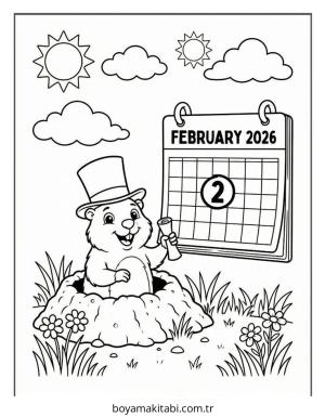 Şubat Ayı boyama sayfası – sanatsal çalışma, çocuklar için
