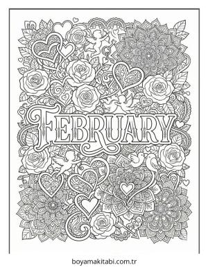 Şubat Ayı boyama sayfası – evde etkinlik, ücretsiz yazdır