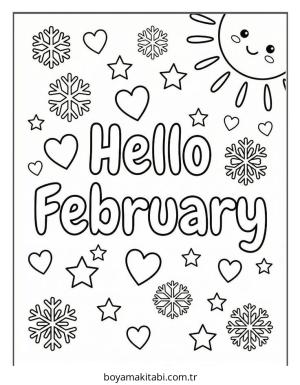 Şubat Ayı boyama sayfası – keyifli zaman, renkli çizimler