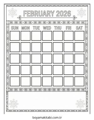 Şubat Ayı boyama sayfası – basit çizim, kolay boyama