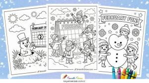 Şubat Ayı boyama sayfası – renkli çizimler, okul öncesi