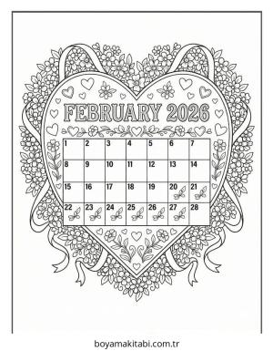 Şubat Ayı boyama sayfası – PDF indir, sevimli karakter