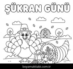 Şükran günü boyama sayfası – çizgi film temalı, basit çizim