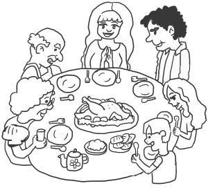 Şükran günü boyama sayfası,  coloring page, Şükran Günü yemeği, 