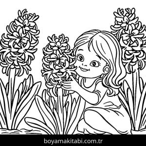 Sümbül boyama sayfası – sevimli karakter, sanatsal çalışma