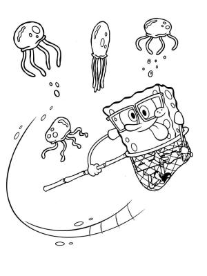 Sünger Bob boyama sayfası, SpongeBob coloring page, Sünger Bob Denizanası Yakalamak, 