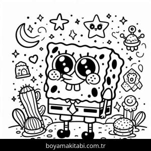 Sünger Bob boyama sayfası – sevimli karakter, sanatsal çalışma