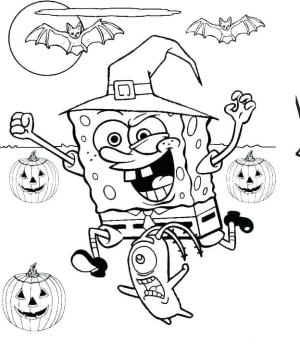 Sünger Bob boyama sayfası, SpongeBob coloring page, Cadı Kostümlü Sünger Bob Kare Pantolon, 