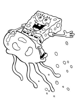 Sünger Bob boyama sayfası, SpongeBob coloring page, Denizanasında Sünger Bob, 