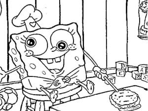 Sünger Bob boyama sayfası, SpongeBob coloring page, Temizlikte Oturan Komik Bebek Sünger Bob, 