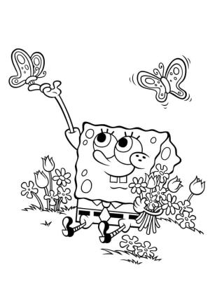 Sünger Bob boyama sayfası, SpongeBob coloring page, Sünger Bob ve Kelebekler, 