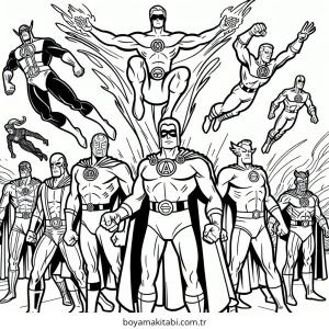 Superhero boyama sayfası – çocuklar için, çizgi film temalı