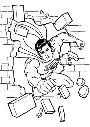 Süpermen boyama sayfası,  coloring page, Süperman Duvarı Parçalıyor, 