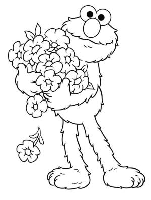 Susam Sokağı boyama sayfası,  coloring page, Elmo Bir Buket Tutuyor, 