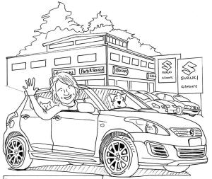 Suzuki boyama sayfası,  coloring page, Bir adam Suzuki arabasını kullanıyor, 