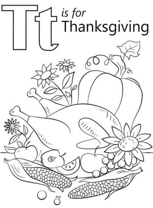 T Harfi boyama sayfası,  coloring page, Şükran Günü T Harfi, 