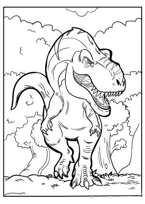 T-rex boyama sayfası, T-rex coloring page, Ormanda T-Rex, 