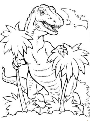 T-rex boyama sayfası, T-rex coloring page, Ağaçlarla T Rex, 