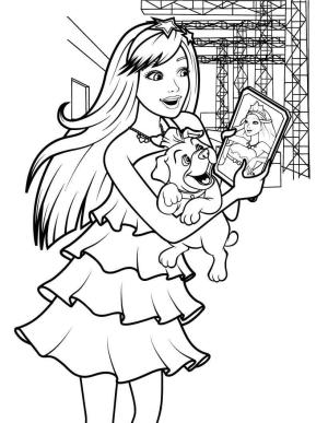 Tablet boyama sayfası,  coloring page, Köpek ve Tablet Tutan Kız, 