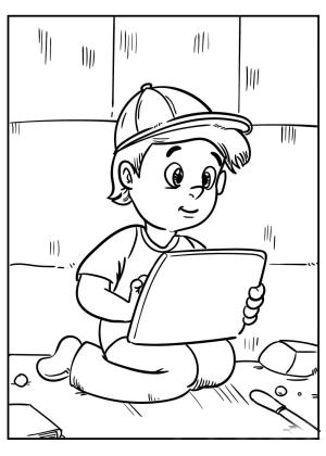 Tablet boyama sayfası,  coloring page, Küçük çocuk, Oynayan Tablet, 