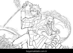 Tanjiro boyama sayfası – eğlenceli etkinlik, el becerilerini geliştirir