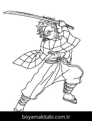 Tanjiro boyama sayfası – okul öncesi, evde etkinlik