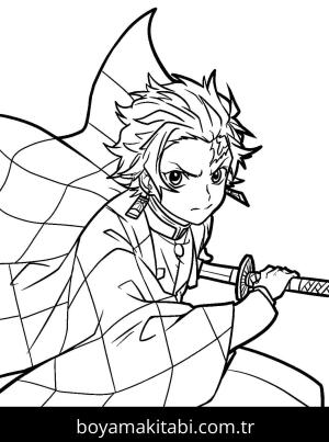 Tanjiro boyama sayfası – boyama etkinliği, çocuk aktivitesi