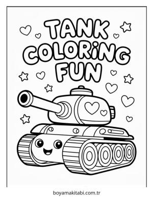 Tank boyama sayfası – sevimli karakter, sanatsal çalışma