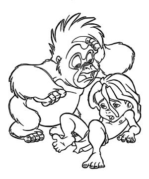 Tarzan boyama sayfası,  coloring page, Terk ile Komik Tarzan, 