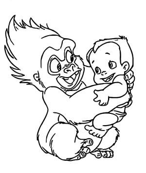 Tarzan boyama sayfası,  coloring page, Terk Holding Bebek Tarzan, 