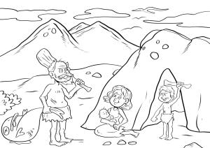 Taş Devri boyama sayfası,  coloring page, İlkel Aile, 