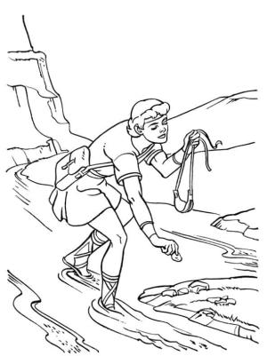 Taş boyama sayfası,  coloring page, David Taşları Toplarken, 