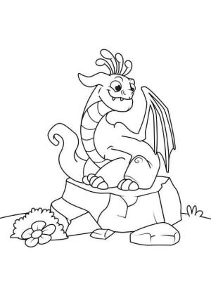 Taş boyama sayfası,  coloring page, Taş Üzerinde Oturan Ejderha, 