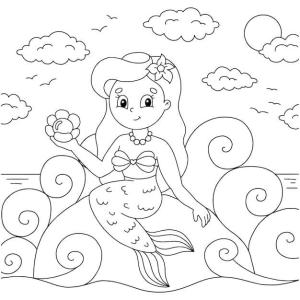 Taş boyama sayfası,  coloring page, Taşların Üzerinde Oturan Deniz Kızı, 