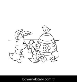 Tavşan boyama sayfası, Rabbits coloring page, , Easter Bunny Smelling Flower