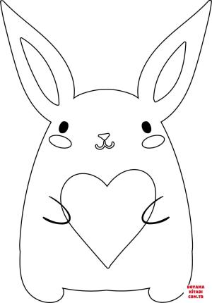 Tavşan boyama sayfası, Rabbits coloring page, , rabbits kawaii rabbit with heart 