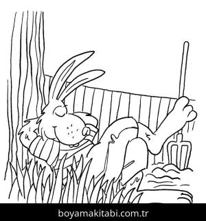 Tavşan boyama sayfası, Rabbits coloring page, , Rabbit Sleeps In The Garden Coloring Page