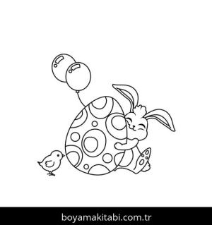 Tavşan boyama sayfası, Rabbits coloring page, , Cute Easter Rabbit Hugging Egg