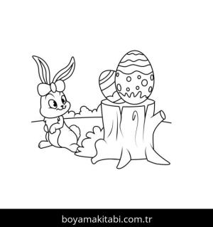 Tavşan boyama sayfası, Rabbits coloring page, , Cute Easter Bunny And Eggs On Hemp