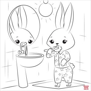 Tavşan boyama sayfası, Rabbits coloring page, , rabbits bunny brushing teeth 