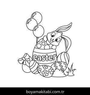 Tavşan boyama sayfası, Rabbits coloring page, , Cute Easter Bunny And Eggs